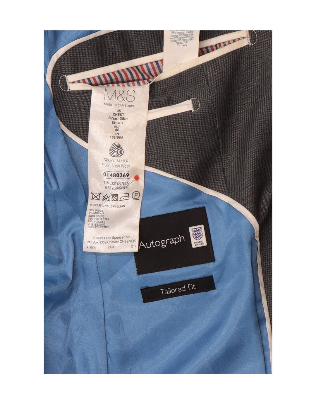 Jaqueta blazer masculina de 2 botões Marks & Spencer Reino Unido 38 lã cinza médio