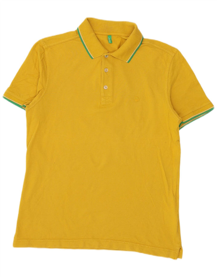 Camisa polo masculina BENETTON pequena de algodão amarelo