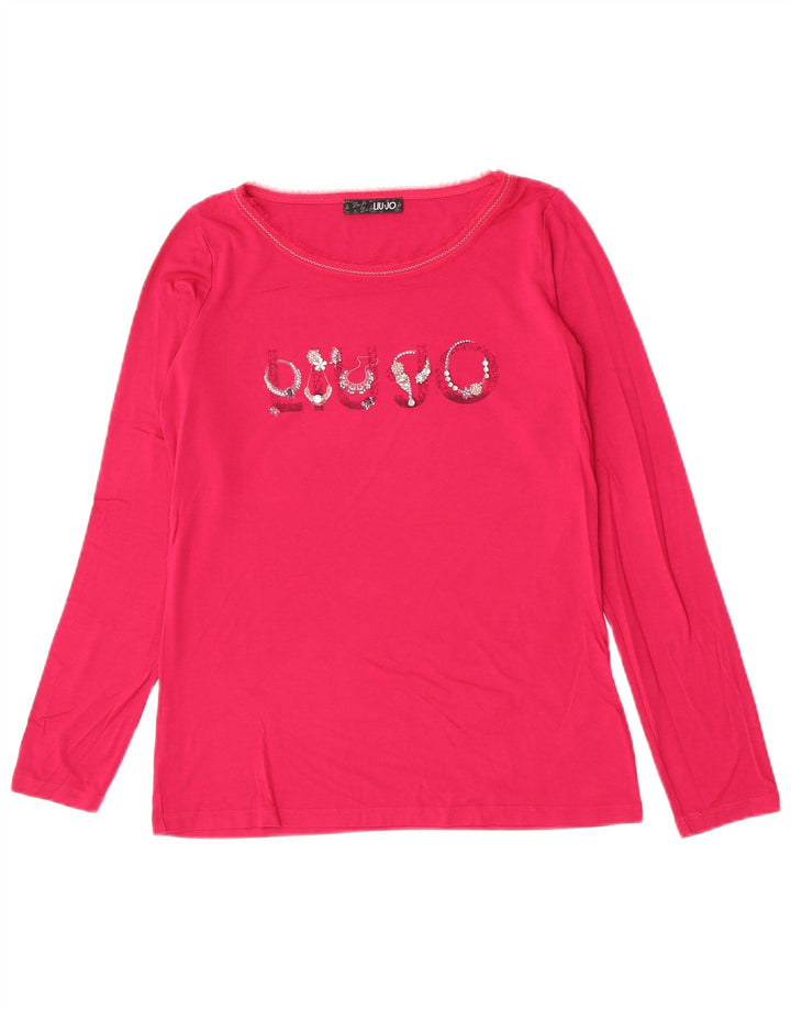 Liu Jo Top gráfico regular feminino manga comprida IT 44 viscose rosa médio