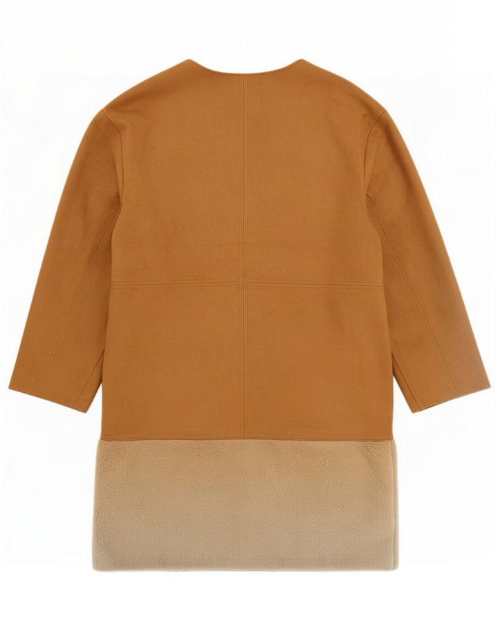 Sobretudo feminino Zara UK 14 poliéster colorblock marrom médio
