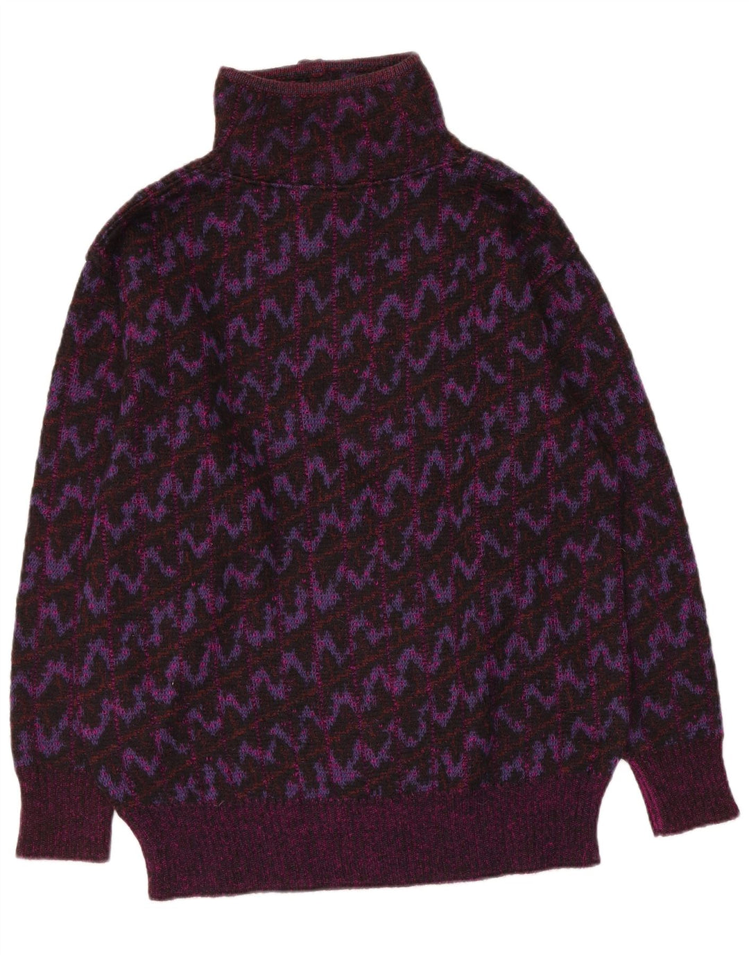 Suéter feminino vintage com gola redonda e botão UK 12 listrado médio Borgonha
