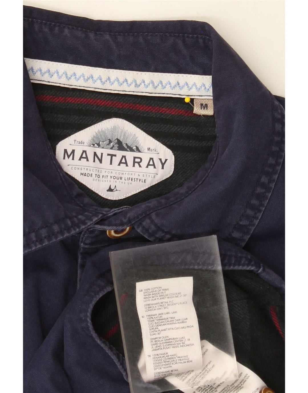 Camisa masculina Mantaray de algodão azul marinho médio