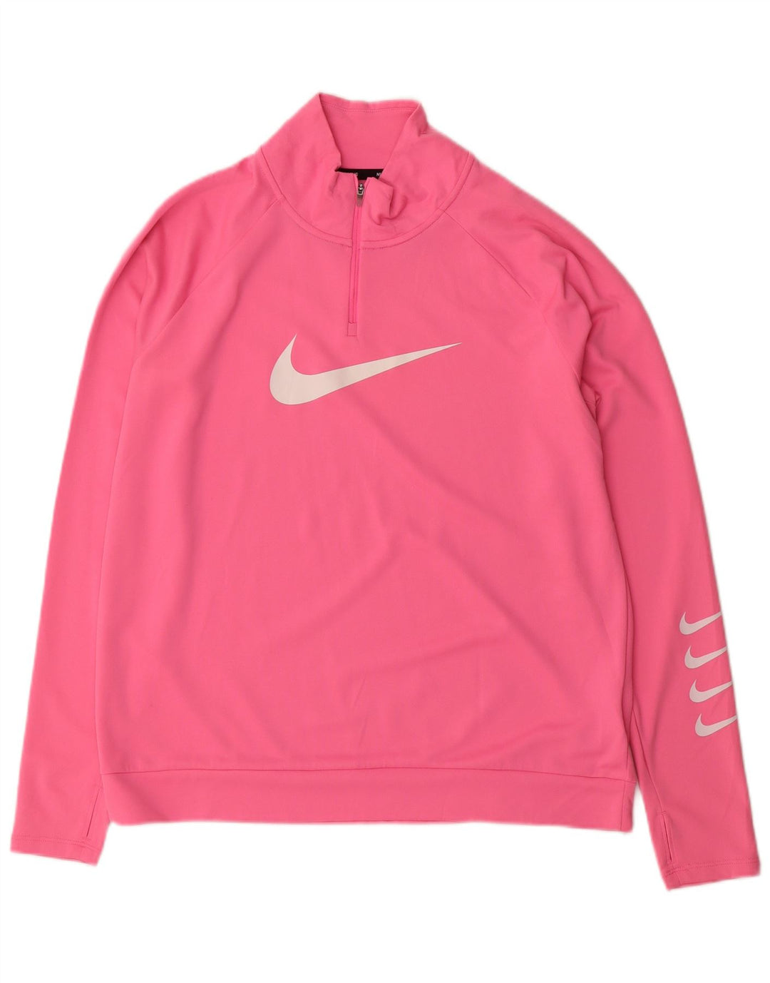 Moletom feminino Nike Dri Fit com decote em zíper, suéter UK 16, grande, rosa, poliéster