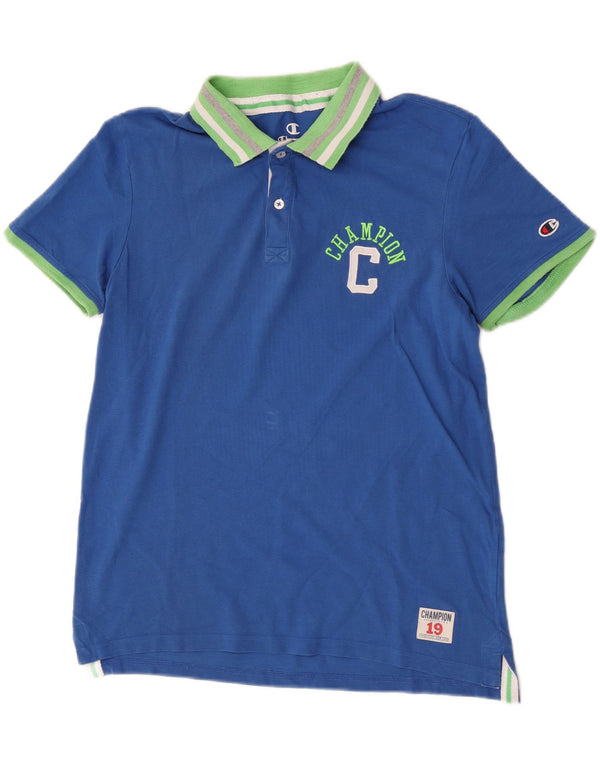 Camisa polo masculina Champion com estampa gráfica grande azul de algodão