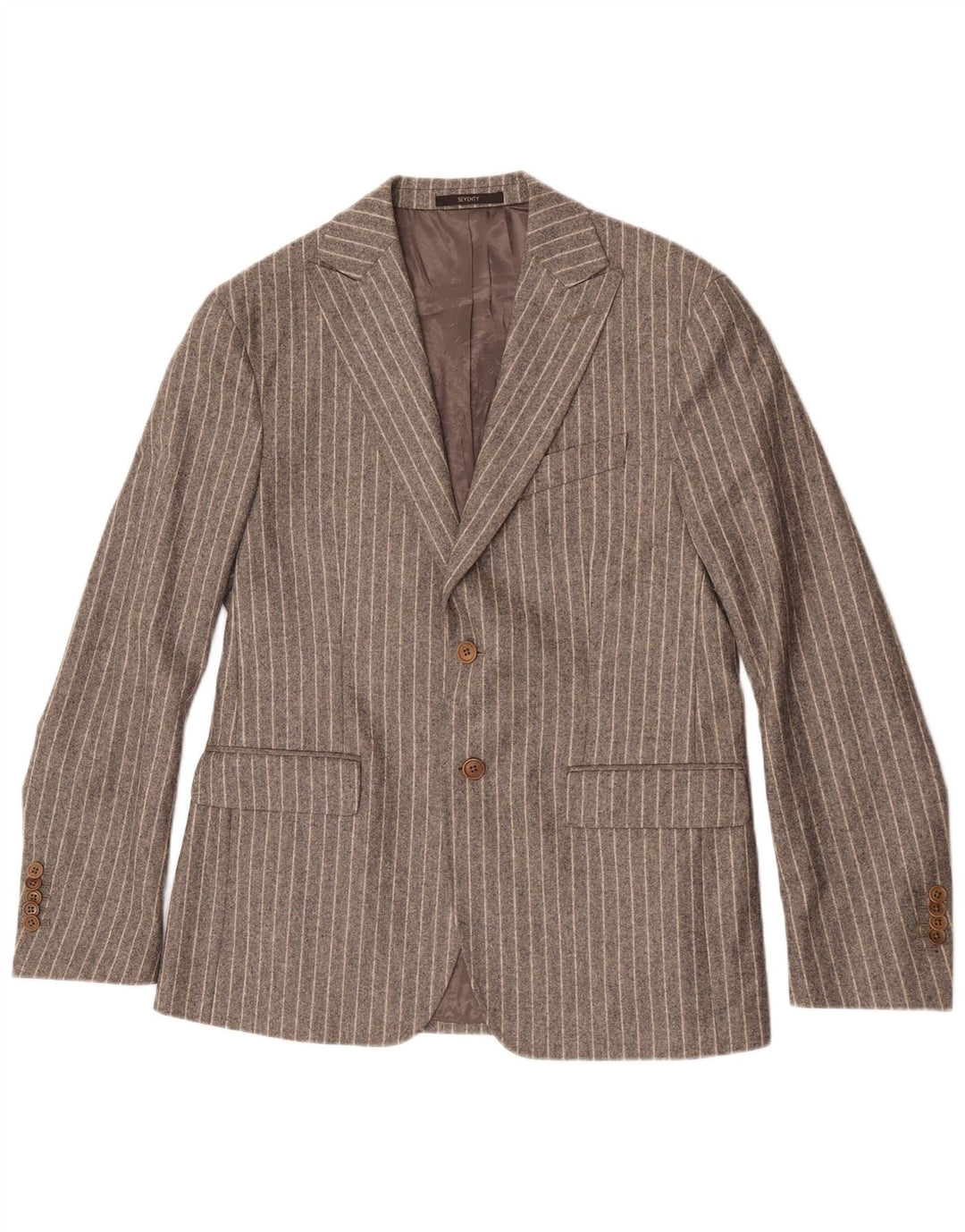 Jaqueta Blazer Seventy Masculina com 2 Botões IT 50 Lã Listrada Cinza Grande