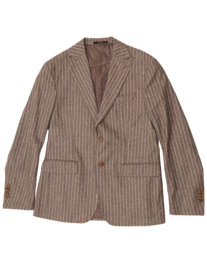 Jaqueta Blazer Seventy Masculina com 2 Botões IT 50 Lã Listrada Cinza Grande