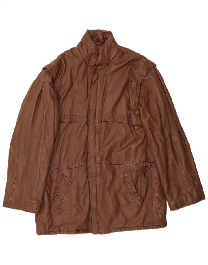 Jaqueta de couro masculina vintage IT 54 2XL couro marrom