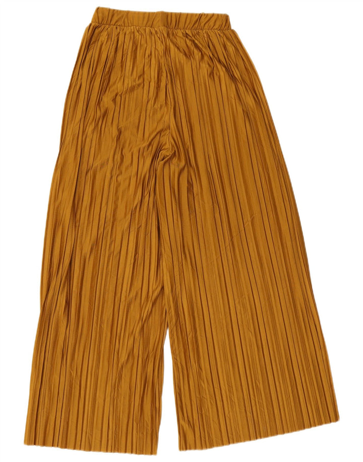 Calça feminina Zara com perna larga cortada pequena W26 L23 poliéster bege