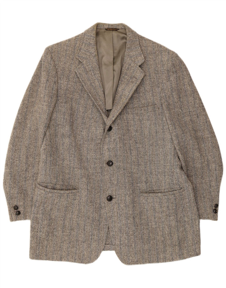 Hunter Haig Jaqueta masculina Harris Tweed Blazer Reino Unido 38 espinha de peixe cinza médio