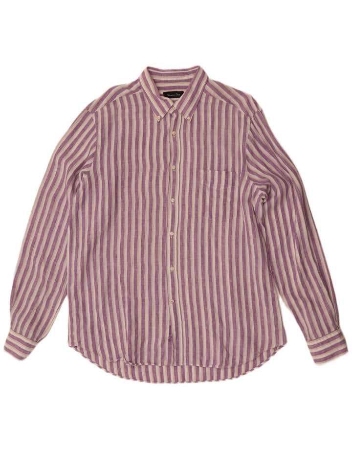 Camisa masculina Massimo Dutti XL linho listrado roxo