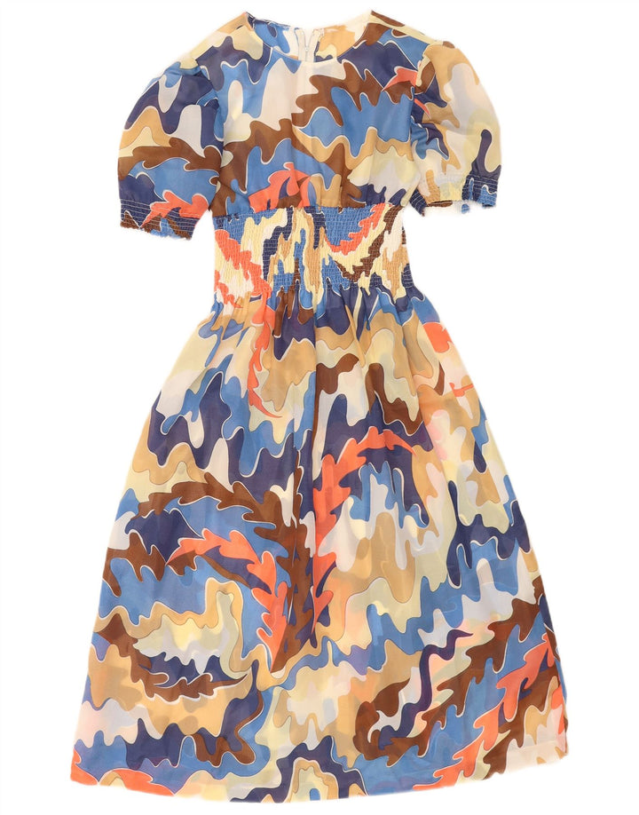 Vestido maxi feminino vintage com padrão abstrato Reino Unido 8 pequeno multicolorido