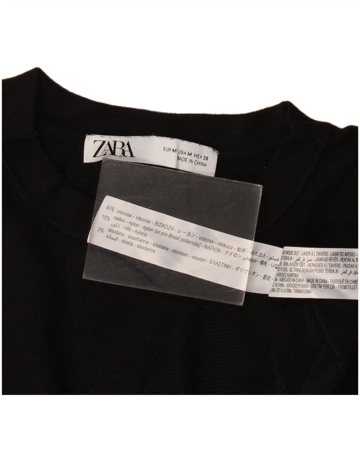 Suéter feminino Zara com gola redonda e viscose preta média UK 14