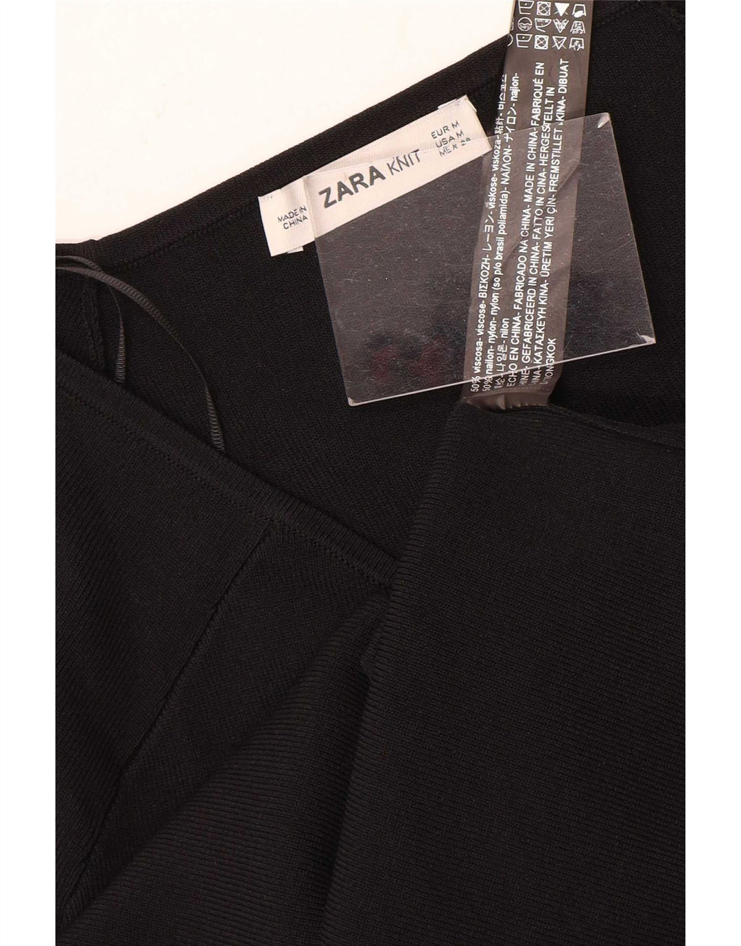 Top feminino Zara de manga comprida UK 12 viscose preta média