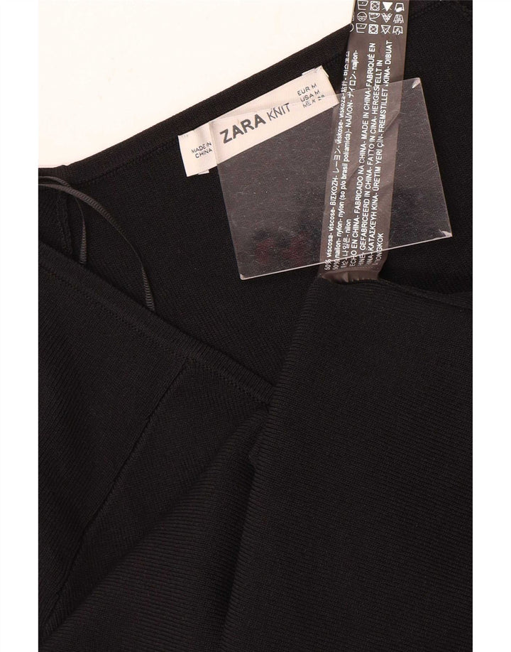 Top feminino Zara de manga comprida UK 12 viscose preta média