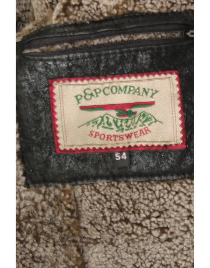 Jaqueta de couro Sherpa masculina vintage IT 54 2XL couro preto