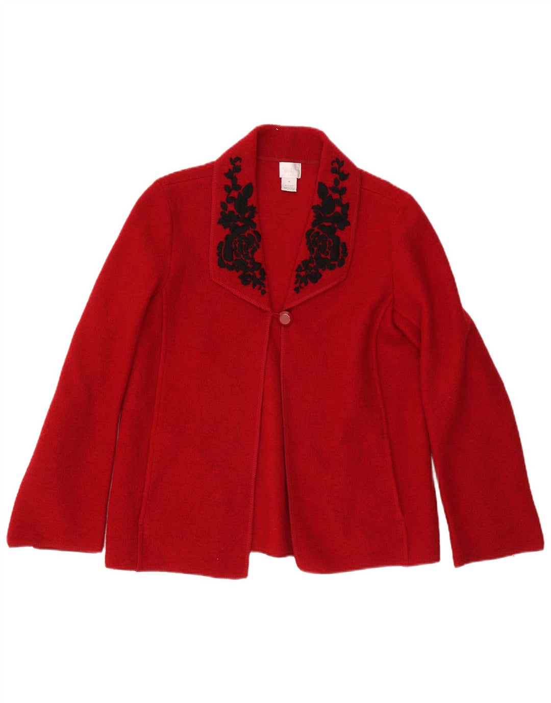 Jaqueta blazer feminina VINTAGE com 1 botão Reino Unido 14 lã floral vermelha média