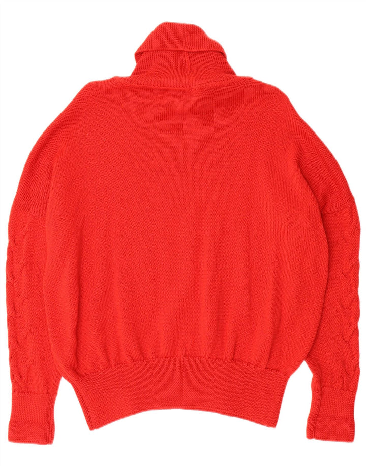 VINTAGE Womens Oversized Roll Neck Jumper Sweater UK 12 Medium Red Wool