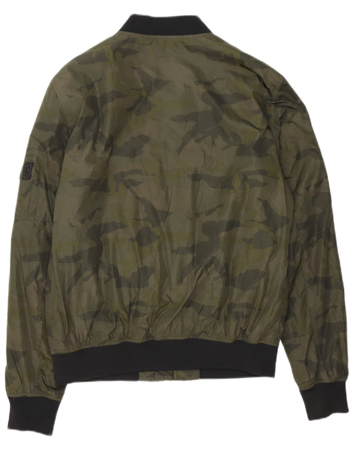 Zara Mens Graphic Bomber Jacket UK 40 Grande Poliéster Verde Camuflado