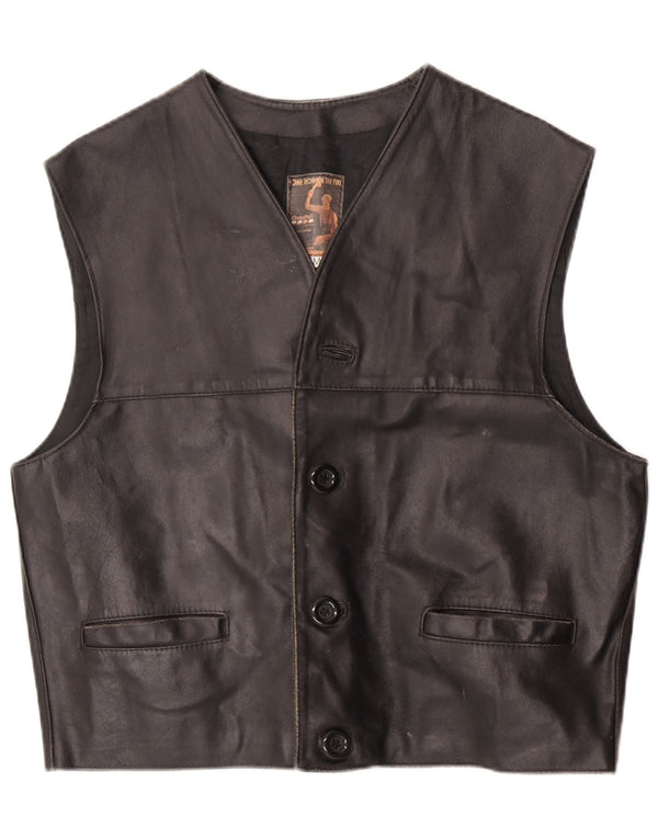 Vintage Mens Leather Waistcoat Medium Black