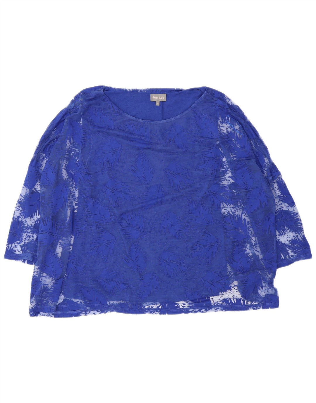 Fase Eight Top feminino oversized manga 3/4 Reino Unido 12 azul médio floral