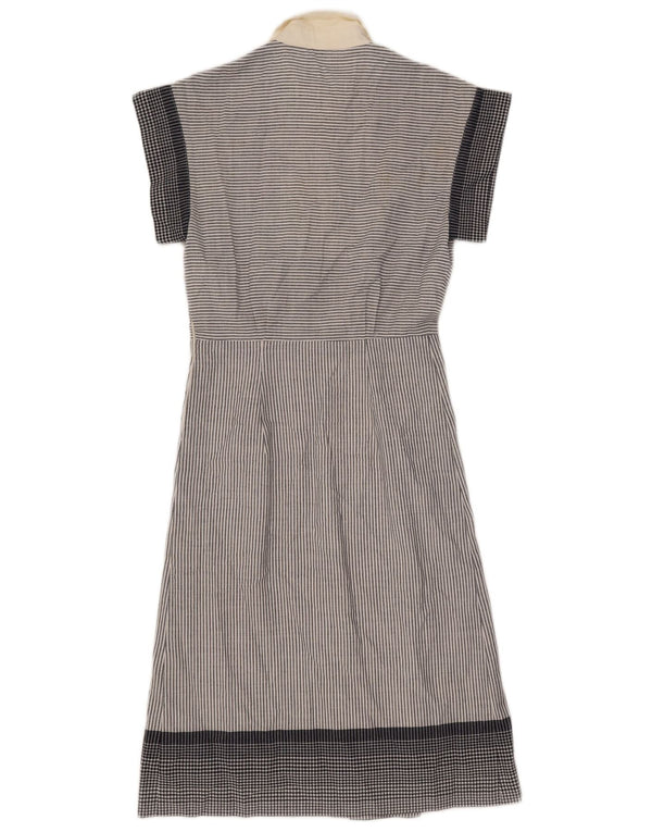 Vestido vintage feminino evasê UK 8 risca de giz cinza pequena