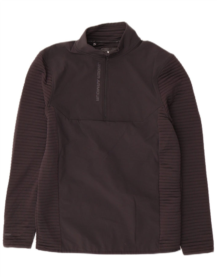Under Armour Mens Zip Neck Pulôver Treino Top Pequeno Poliéster Preto