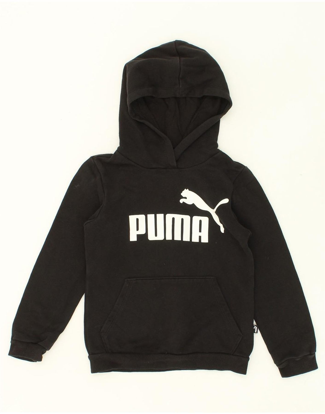 PUMA Boys Graphic Hoodie Jumper 7-8 Years Black Cotton Vintage Puma and Second-Hand Puma from Messina Hembry 