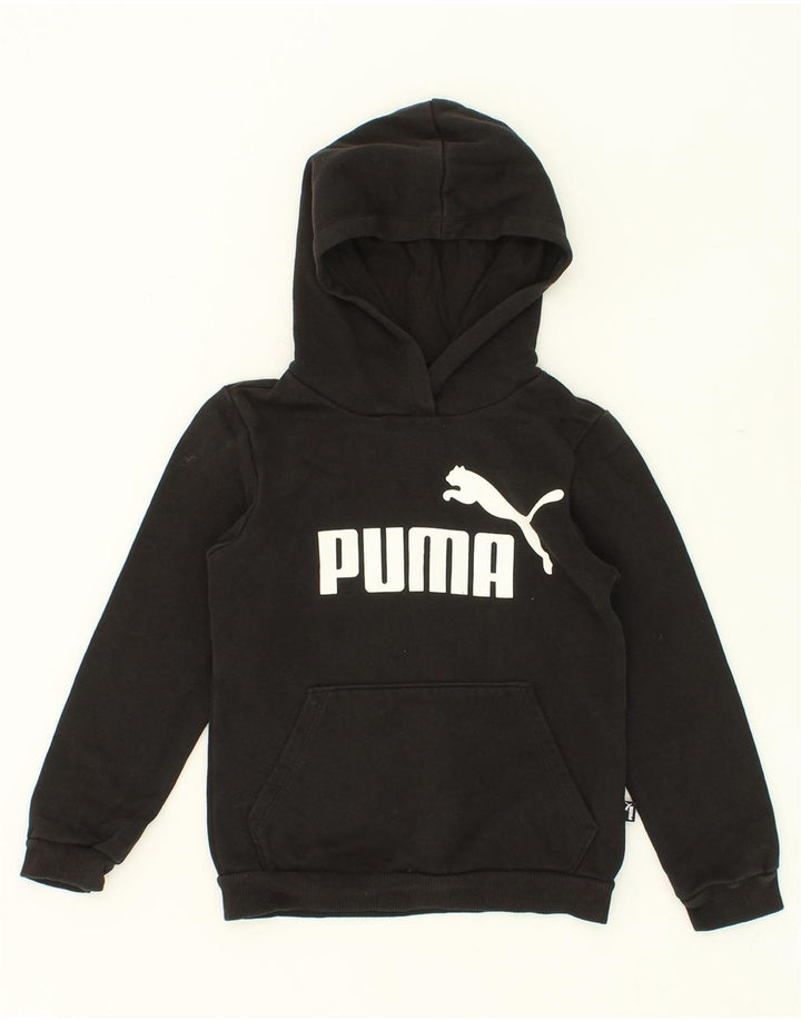 PUMA Boys Graphic Hoodie Jumper 7-8 Years Black Cotton Vintage Puma and Second-Hand Puma from Messina Hembry 