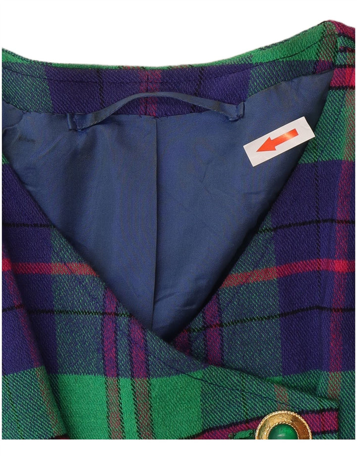 Jaqueta blazer feminina vintage de 4 botões Reino Unido 14 xadrez azul médio