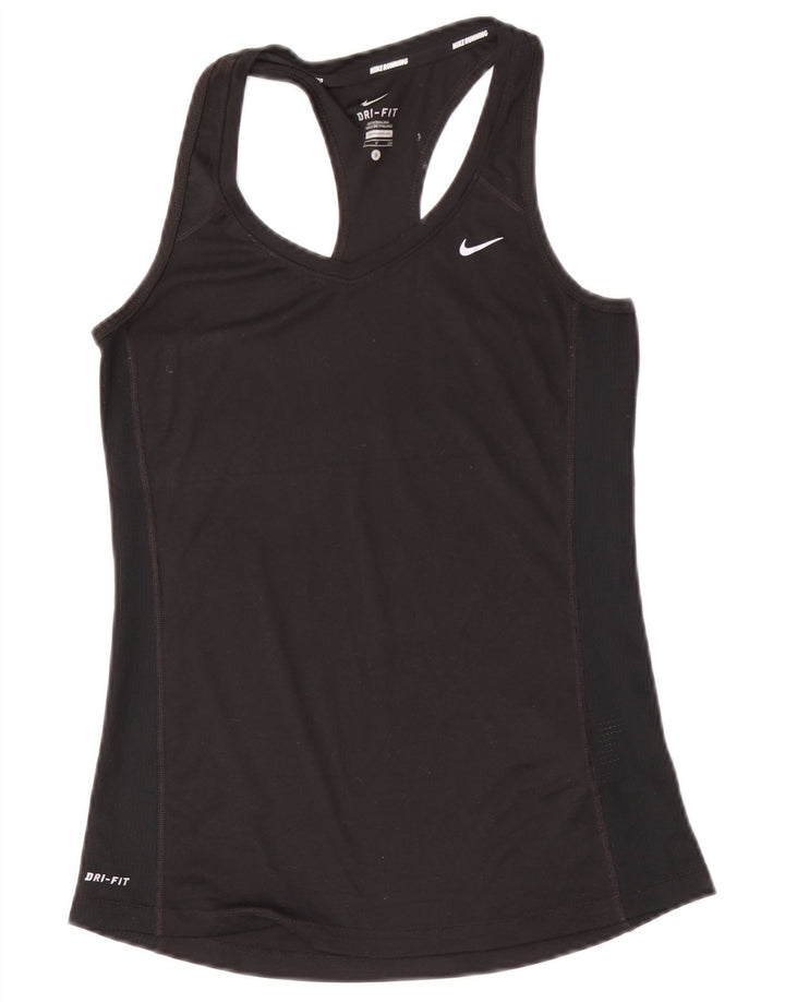 Nike Womens Dri Fit Vest Top UK 8 Pequeno Poliéster Preto