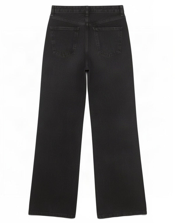 Zara Jeans feminino de perna larga EU 38 pequeno W28 L33 algodão preto