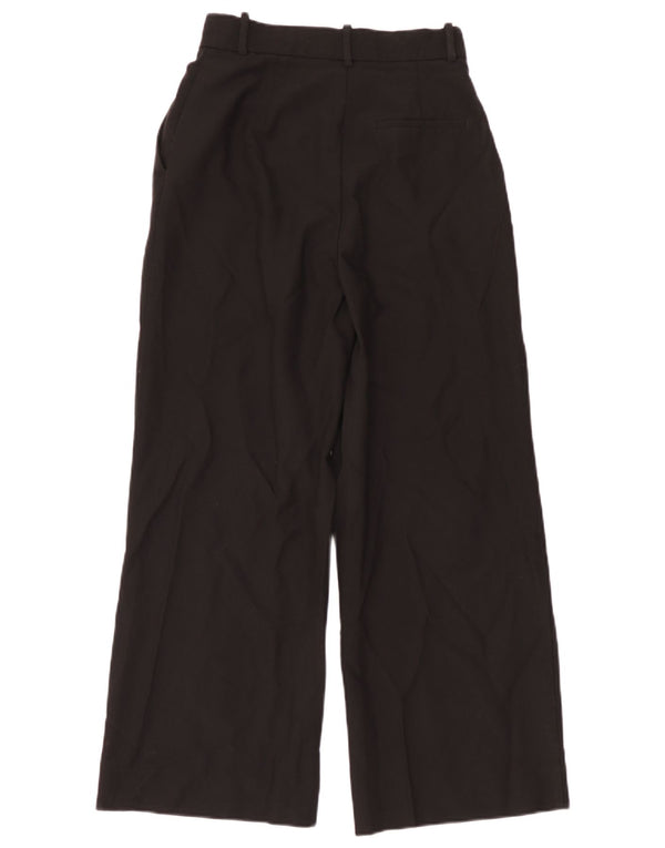 Zara Calça feminina de perna larga pequena W26 L28 poliéster preto