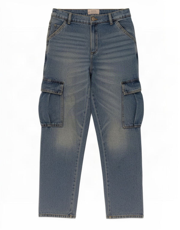 Zara Boys Cargo Tapered Jeans 13-14 anos W30 L29 Azul Algodão
