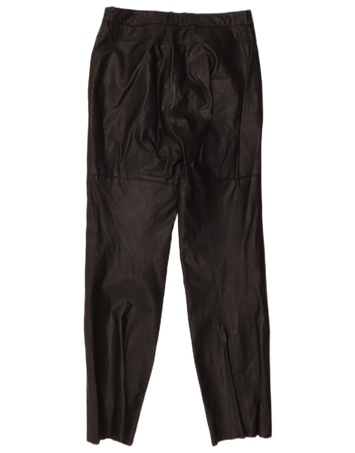 Calça feminina de couro slim Golden Leaf W26 L28 preta