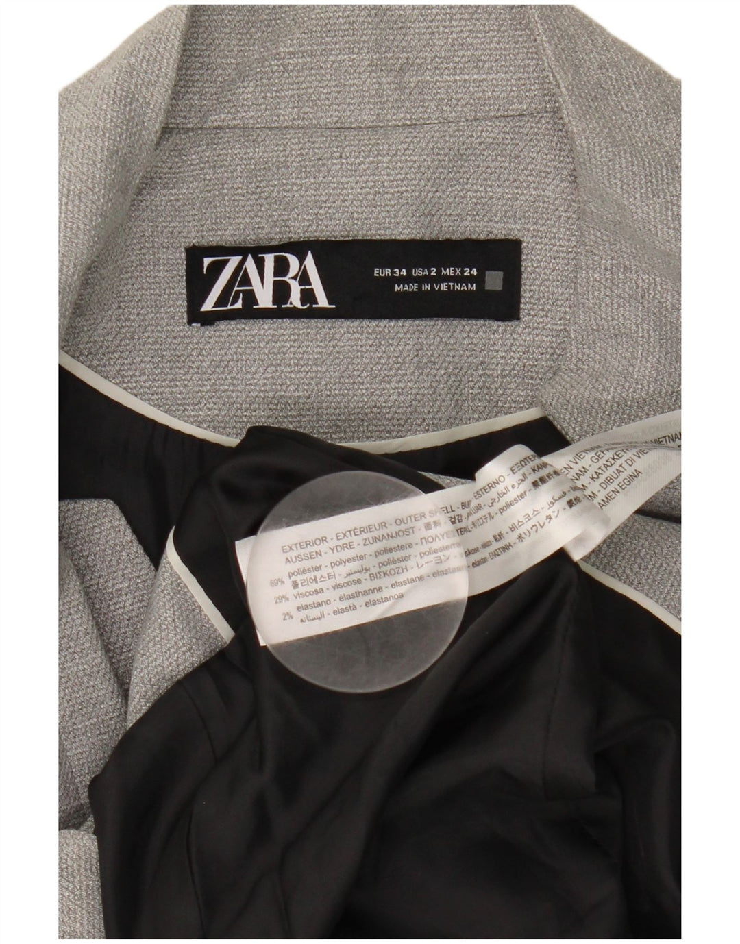 Jaqueta blazer feminina Zara com 1 botão EU 34 2XS cinza poliéster