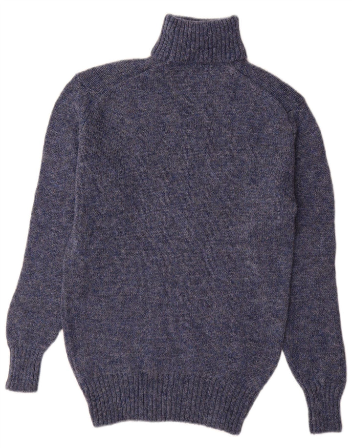 Suéter vintage masculino com gola redonda, pequeno azul de lã nova