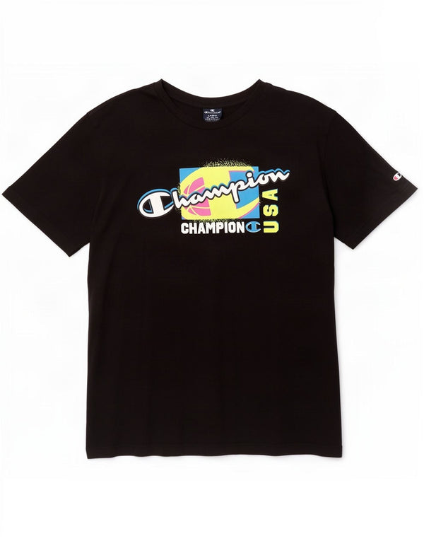Camiseta masculina estampada Champion grande algodão preto
