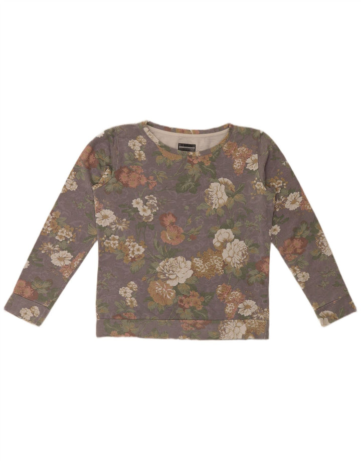 Suéter feminino Brugi de algodão floral cinza médio