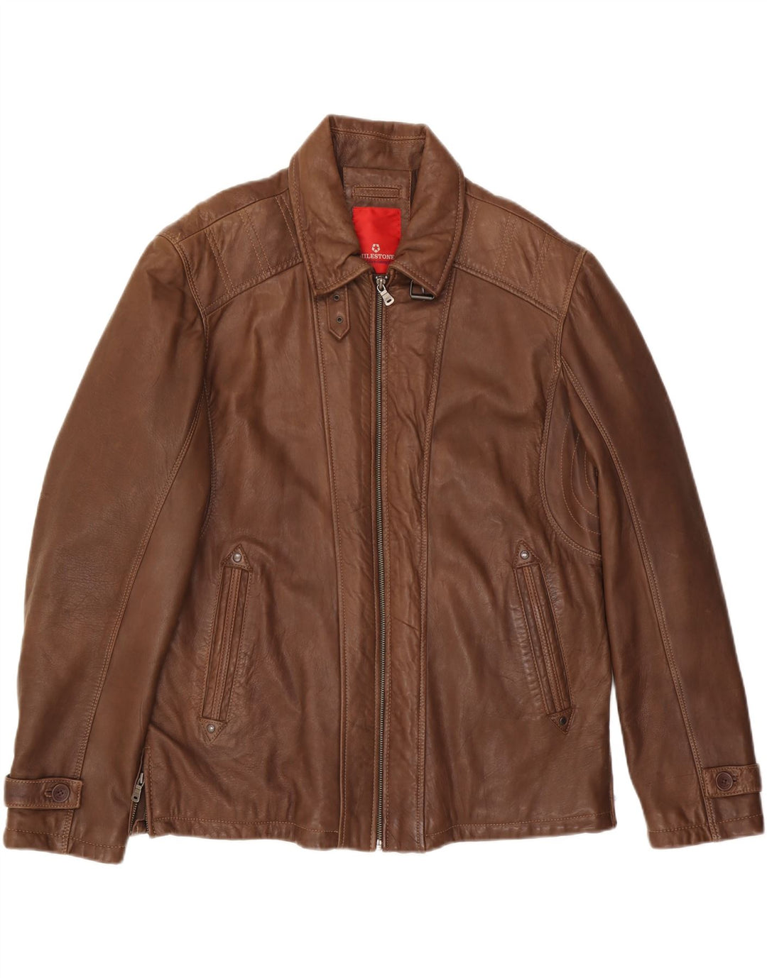 Jaqueta de couro masculina MILESTONE Reino Unido 40 grande couro marrom
