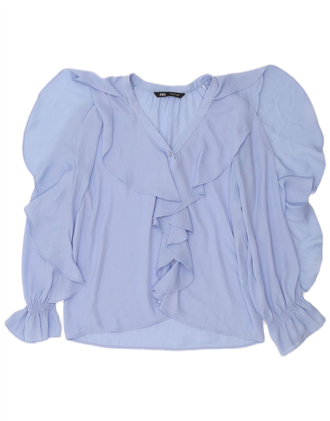 Blusa feminina ZARA com babados na frente, Reino Unido 14, azul médio