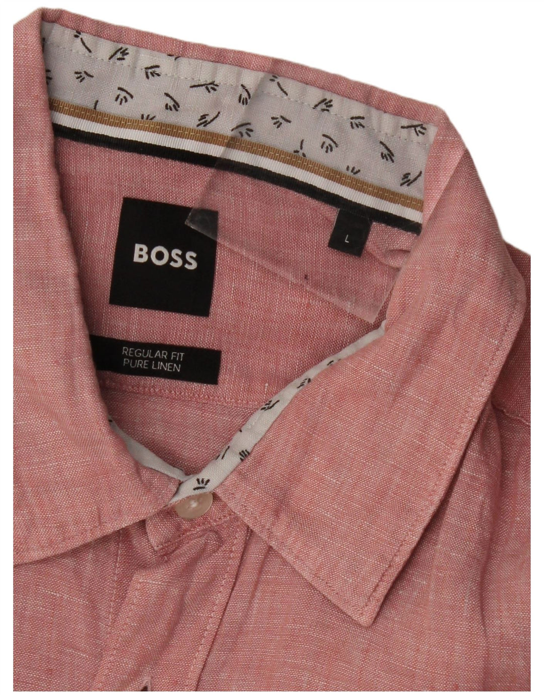 Camisa masculina de ajuste regular HUGO BOSS grande linho manchado rosa