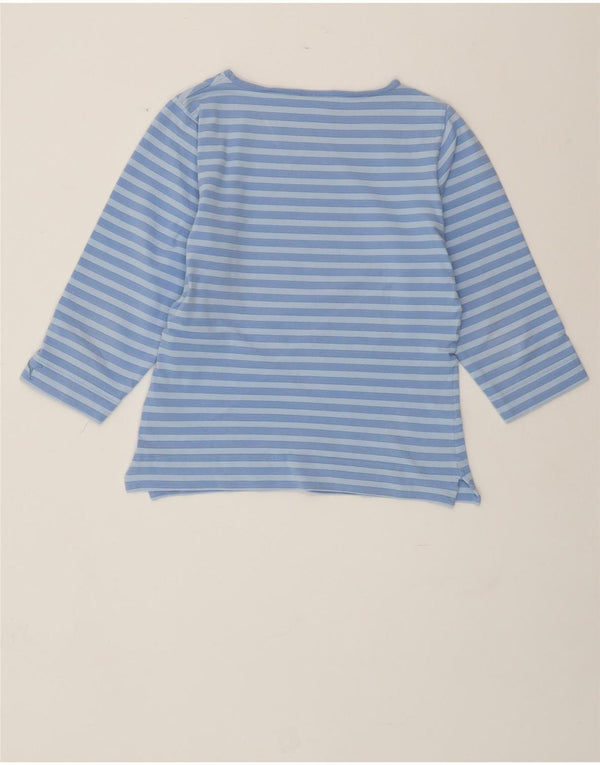 Top curto feminino PUMA manga 3/4 Reino Unido 14 algodão listrado azul médio