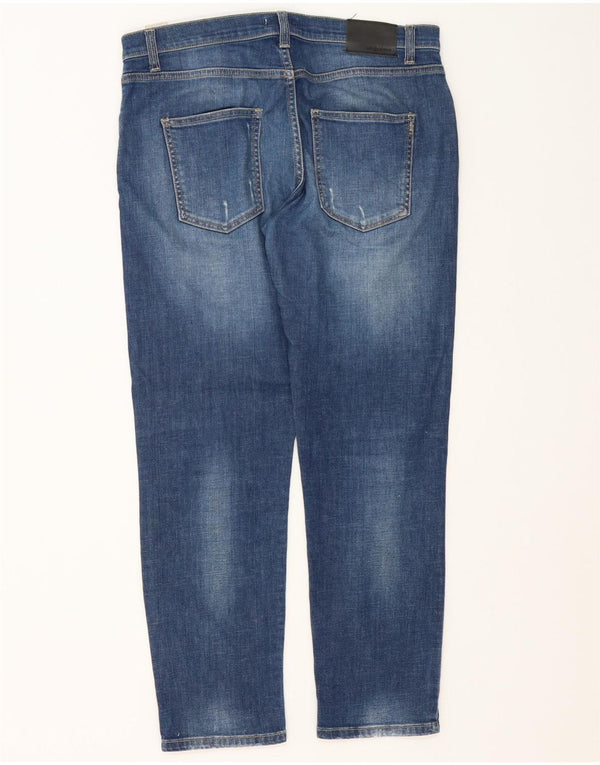 Jeans slim feminino vintage desgastado W31 L28 algodão azul