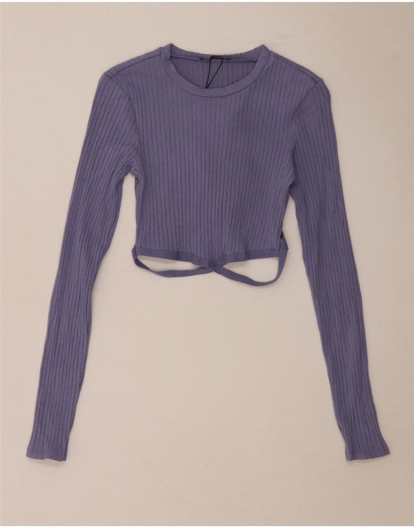 Zara Womens Crop Top Manga Longa Reino Unido 10 Pequeno Azul Algodão
