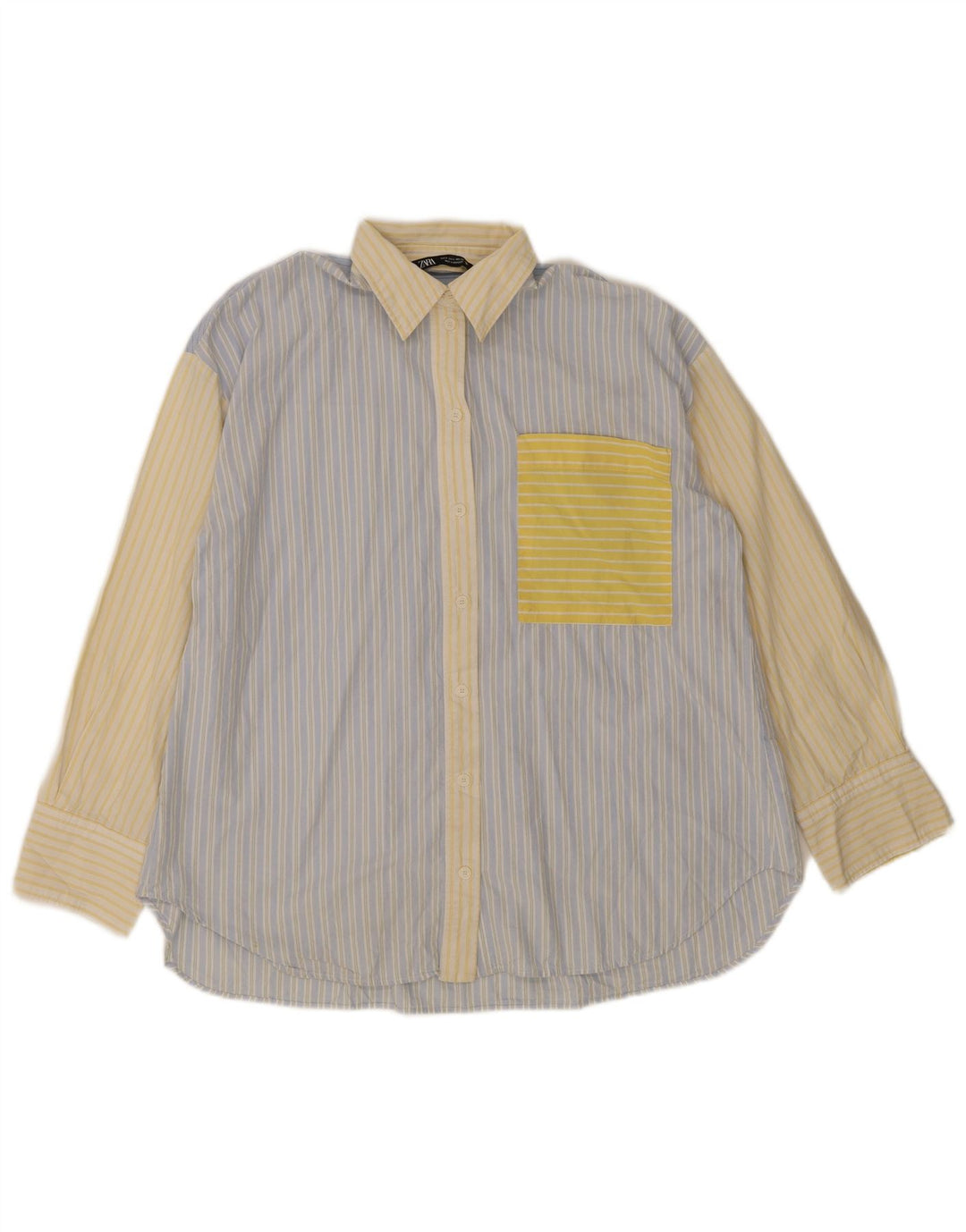 Camisa oversized feminina Zara Reino Unido 10 pequeno algodão listrado azul