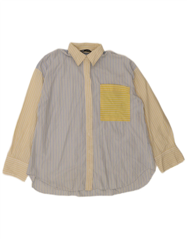 Camisa oversized feminina Zara Reino Unido 10 pequeno algodão listrado azul