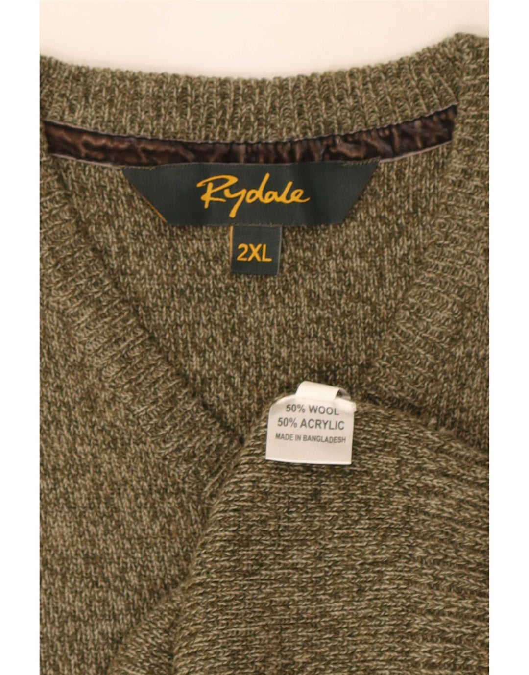 Suéter masculino Rydale com decote em V 2XL lã manchada cáqui