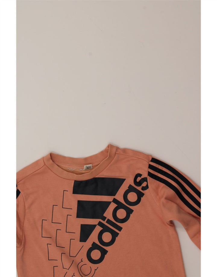 ADIDAS Girls Graphic Sweatshirt Jumper 7-8 Years Pink Vintage Adidas and Second-Hand Adidas from Messina Hembry 