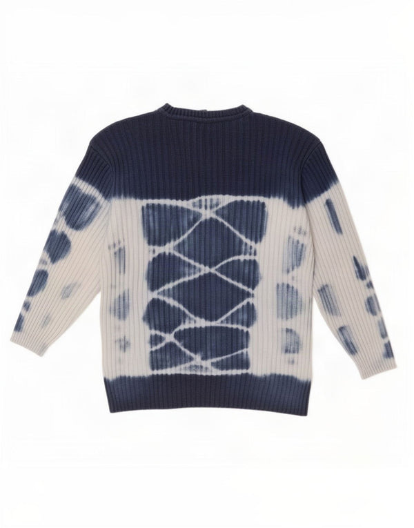 Vintage Mens Crew Neck Jumper Sweater Medium Navy Blue Tie Dye Cotton