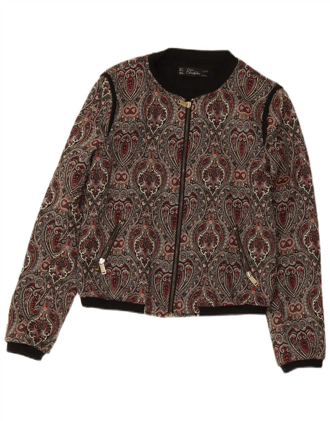 Zara Womens Crop Bomber Jacket UK 10 Pequeno Paisley Multicolorido